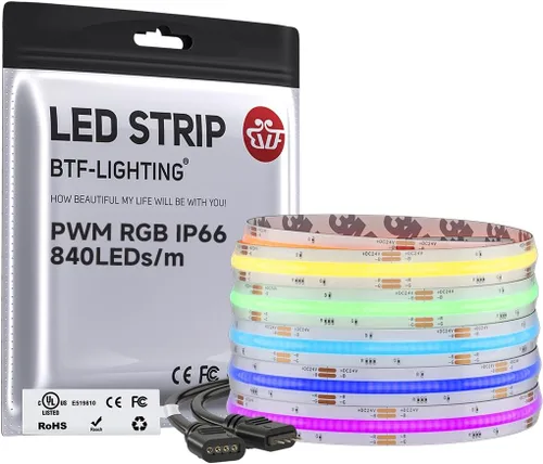Miniatura 10 de BTF-LIGHTING FCOB COB - Tira de luz LED RGB con certificación UL, 810 LEDs/m de alta densidad flexible que cambia de color, DC12V 9.8 pies y 0.394