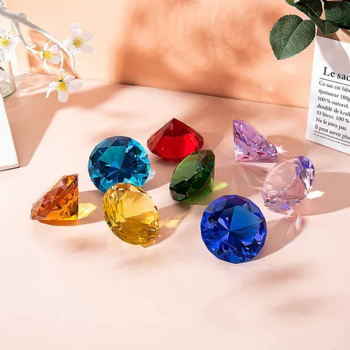 Miniatura 5 de LONGWIN Pisapapeles de diamante de cristal de 80 mm (3.1 pulgadas), joyas para decoración de boda, centros de mesa, decoración para el hogar (Azul)