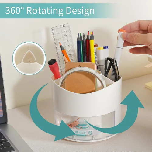 Miniatura 2 de Portalápices de escritorio, 4 ranuras, organizadores de escritorio giratorios de 360 grados con cajón, organizadores de almacenamiento