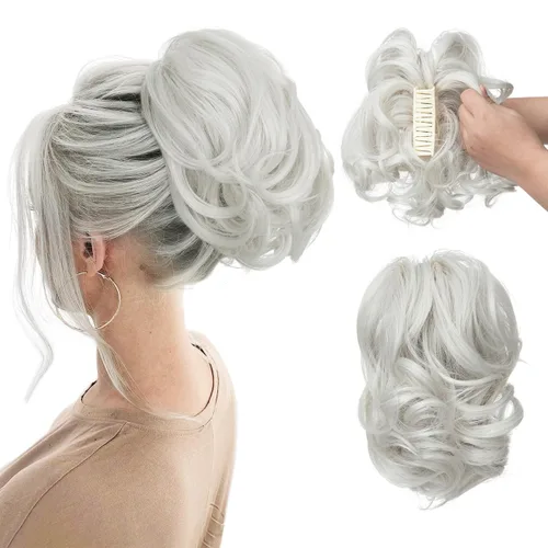 Miniatura 33 de CJL HAIR - Extensiones de cabello con pinza de garra para cola de caballo corta, trenza desordenada, sintéticas, maleables, para mujeres, cabello