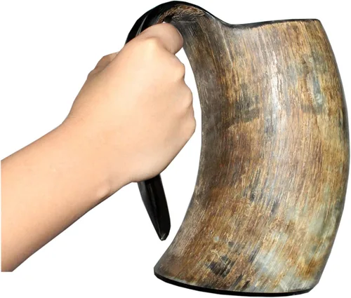 5MOONSUN5 's Viking - Tazas de cuerno para beber cerveza, vino y mead pagano, capacidad de 16 onzas, material de cuerno natural hecho a mano HBM-555