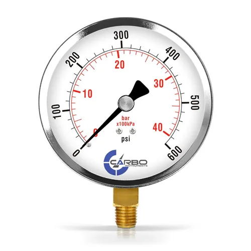 Miniatura 7 de Manómetro de vacío seco de 0 a -30 inHg, dial de 4", montaje inferior de 1/4 NPT, caja de acero cromado, piezas humedecidas de latón, doble escala