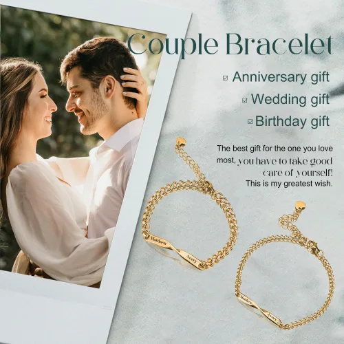 Miniatura 6 de LoraPetid Pulseras a juego personalizadas para parejas, pulseras magnéticas con nombre personalizado, joyería ajustable para parejas, regalos de San