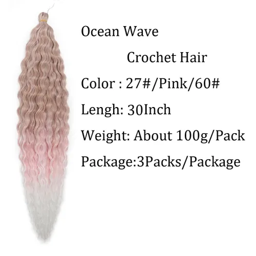 Miniatura 2 de Pelo de ganchillo Ocean Wave de 30 pulgadas, 3 paquetes de cabello trenzado de onda profunda, cabello rizado profundo con ganchillo para mujeres