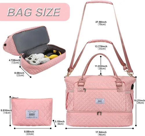 Miniatura 3 de Leathario Bolsa de viaje para mujeres y hombres, bolsa de lona deportiva, bolsa grande de gimnasio con compartimento para zapatos y bolsillo