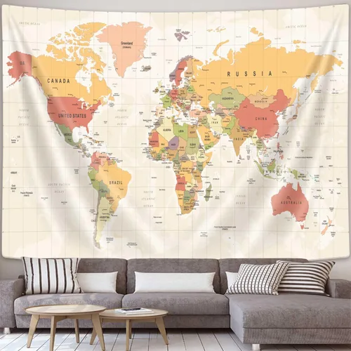 Miniatura 2 de JAWO Tapiz de mapa del mundo, mapa del mundo con países y ciudades principales, tapices de pared para niños y estudiantes, tapiz de mapa mundial