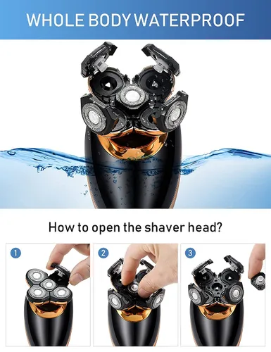 Miniatura 5 de Afeitadoras eléctricas para hombres, afeitadoras 5 en 1 de cabeza calva para hombres, 5D flotante inalámbrica, recargable, portátil, kit de aseo