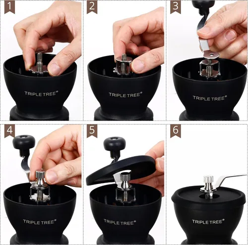 Miniatura 7 de Molinillo de café manual con rebabas de cerámica y mango de acero inoxidable alargado, molinillo de café de mano con 2 frascos de vidrio