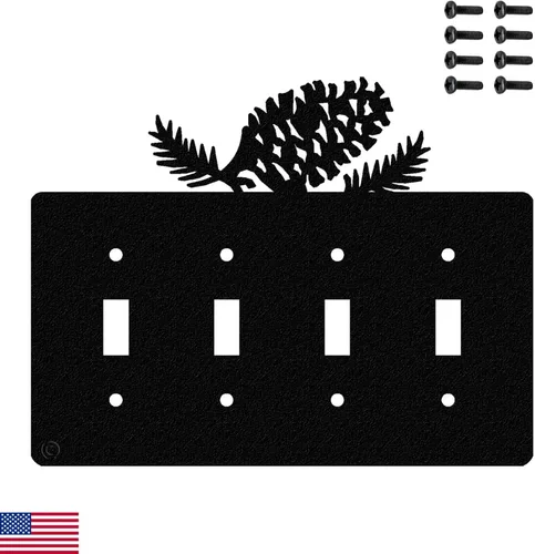 Miniatura 16 de Placa de pared para interruptor de luz de palanca doble de cono de pino (palanca doble, negro) - Fabricado en Estados Unidos