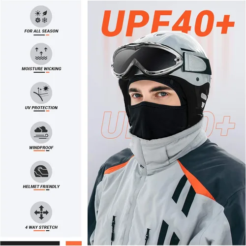 Miniatura 2 de VULKIT Pasamontañas con protección UV para mujeres y hombres, ligera, con capucha para el sol, para pesca, equitación, motocicleta, Negro