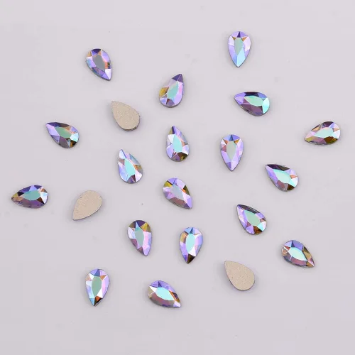 Miniatura 4 de 100 piezas de diamantes de imitación de cristal iridiscente púrpura iridiscente AB pera 3D laminados para uñas, dijes de decoración de 3 tamaños