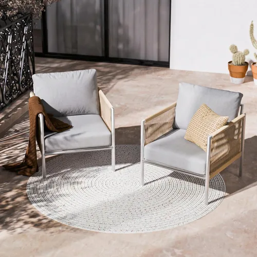 Miniatura 25 de ZANDOR Juego de muebles de aluminio para patio al aire libre, 4 piezas de metal moderno, sofá seccional para conversación al aire libre con mesa
