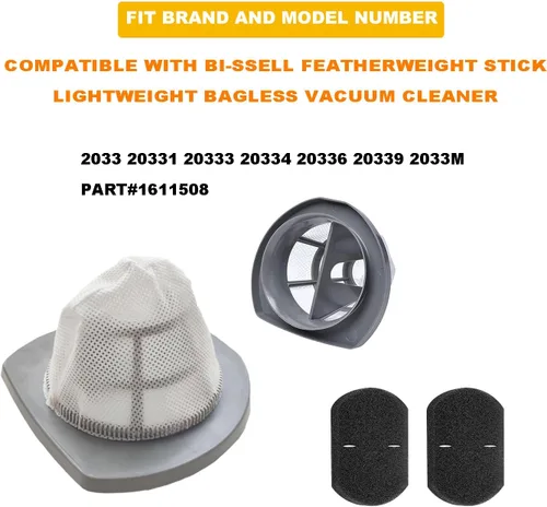 Miniatura 2 de Paquete de 2 filtros de vacío 2033 y 2 filtros de espuma compatibles con aspiradora ligera de peso pluma 20331, 20333, 20336, 20339, 2033M