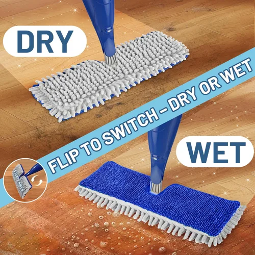 Miniatura 3 de Papclean Trapeadores en aerosol para limpieza de suelos: fregona de polvo de doble cara para pisos de baldosas de madera dura con almohadillas