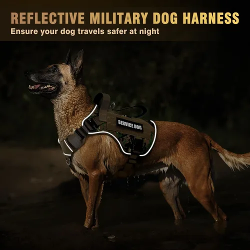 Miniatura 7 de WINSEE - Arnés táctico para perro grande, chaleco MOLLE de servicio para perro resistente con 10 parches para mascotas, chaleco militar de trabajo