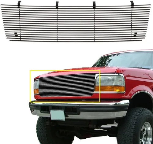 Rejilla pulida delantera superior superior para Ford Bronco F-Series 1992-1997 Pickup F-150/F-250/F-350 Cromo Billet Grill Inserto de parrilla