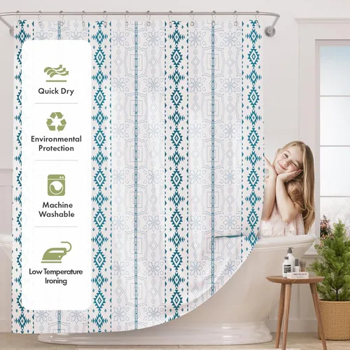 Miniatura 35 de AmazerBath Cortina de ducha floral, juego de cortinas de ducha lavables de tela con 12 ganchos para cortina de ducha, cortinas de ducha de tela C