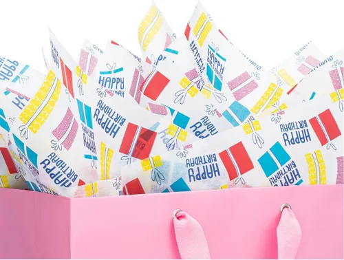 Miniatura 4 de K-Kraft Papel de seda metálico para cumpleaños, 102 hojas de 20 x 20 pulgadas, 33 rojas, 24 blancas, 45 hojas impresas, papel de regalo
