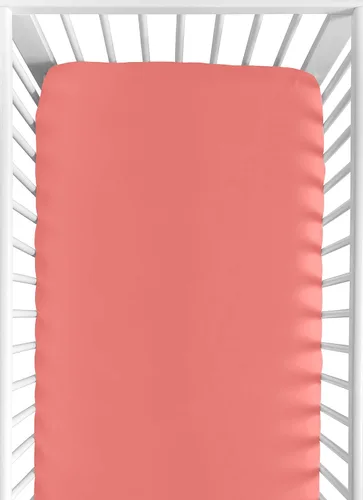 Sábana bajera para cuna para ropa de cama de bebé/niño pequeño con diamantes blancos y coralinos - Coral sólido