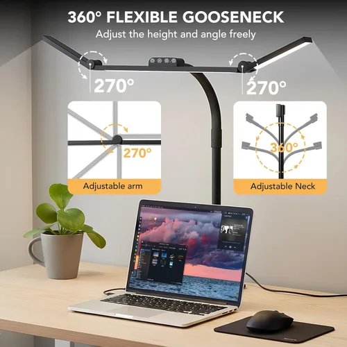 Miniatura 4 de Lámpara LED de escritorio para oficina en casa con base, brazo oscilante de cuello de cisne ajustable de 28.2 pulgadas, luz de escritorio ultra Negro