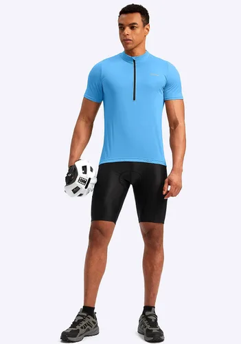 Miniatura 6 de Bikewa Maillot de ciclismo para hombre que absorbe la humedad, manga corta, UPF media cremallera, ciclismo, ciclismo de carretera, camisas