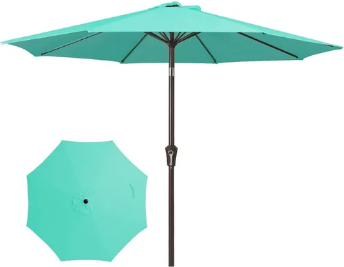 Miniatura 13 de JEAREY Sombrilla de mesa de patio al aire libre de 9 pies con botón de inclinación y manivela, sombrilla de mercado, 8 varillas resistentes, Verde