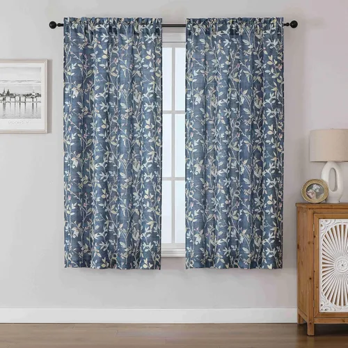 Miniatura 34 de Chyhomenyc Cortinas de mezcla de lino de 63 pulgadas de largo, 2 paneles de cortina con estampado floral filtrante de luz para sala de estar