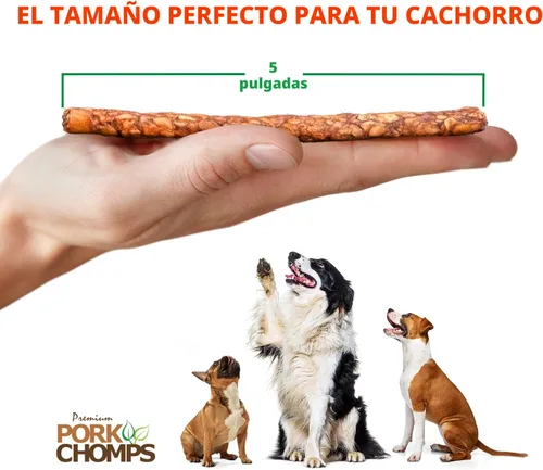 Miniatura 4 de Pork Chomps Masticables para perros, 5 pulgadas, 50 unidades, sabores variados: cerdo asado, pollo y tocino, golosinas de larga duración