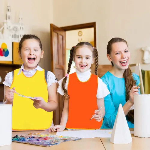 Miniatura 5 de Paquete de 4 delantales artísticos para niños, delantales de pintura para niños, espaciosos, sin mangas, impermeables, delantales de pintura