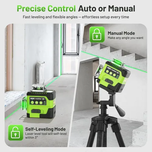 Miniatura 6 de Huepar Nivel láser con pantalla de ángulo digital, 3 x 360° autonivelante de alto brillo, 12 líneas cruzadas verdes láser para construcción y colgar