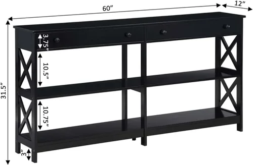Miniatura 6 de Convenience Concepts Oxford - Mesa consola de 2 cajones con estantes, 60 pulgadas, color negro