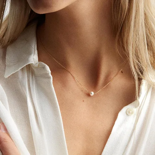 Miniatura 3 de TOBENY Collares de perlas para mujer, chapado en oro de 14 quilates, hecho a mano, gargantilla de perlas de imitación blanca, delicado collar