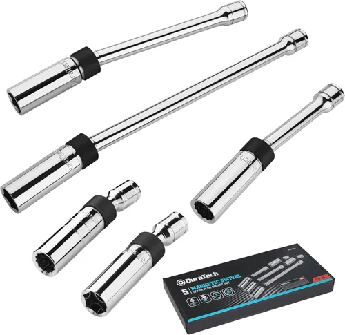 DURATECH Juego de 5 llaves de bujía magnéticas giratorias, 3/8 pulgadas, enchufe de pared delgado incluye 5/8 x 4 pulgadas, 5/8 x 8 pulgadas y 5/8 x
