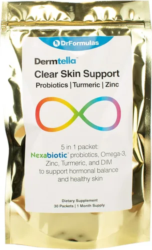 DrFormulas Dermtella Clear Skin Support Packs | Pastillas con zinc, probióticos y DIM | Suplementos para mujeres, adolescentes y hombres con