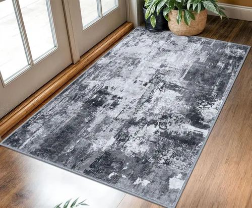 Miniatura 10 de KOZYFLY - Alfombra de pasillo moderna y lavable de diseño abstracto gris y negro, 2 x 6 pies, antideslizante, suave y de pelo corto, ideal