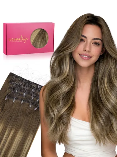 Miniatura 11 de WENNALIFE Extensiones de cabello humano real, 20 pulgadas, 3.53 onzas, color marrón chocolate, trama, cabello Remy atado a mano, extensiones