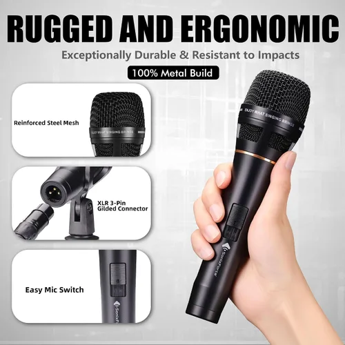 Miniatura 3 de Micrófono Dinámico - Micrófono Vocal Profesional para Cantar - Micrófono de Mano con Cable con Cable de Audio XLR de 16 ft a 1/4" - Micrófono