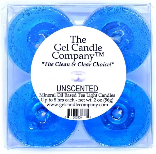 4 Pack Unscented Blue Color Mineral Oil Based Up to 8 Hours Each Tea Lights Candles for Weddings Special Events The Gel Candle Company™