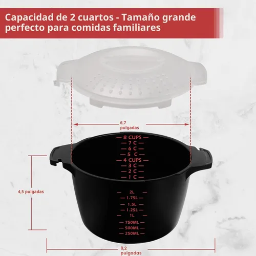 Miniatura 3 de Utensilios de cocina profesionales grandes para microondas de 2 cuartos, vaporera de microondas para verduras, cocinador para microondas - sin BPA