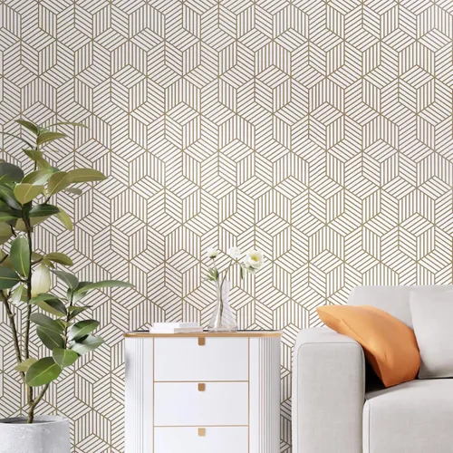 Miniatura 2 de Wenmer - Papel tapiz con estampado geométrico hexagonal de 17.71 x 708 pulgadas, papel adhesivo extraíble, autoadhesivo, vinilo para uso doméstico