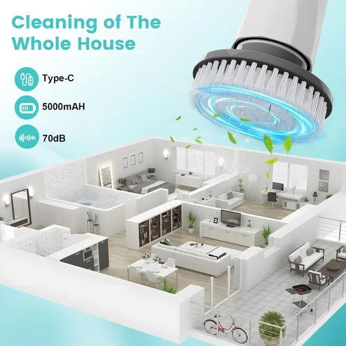 Miniatura 3 de Limpiador eléctrico giratorio, nuevo limpiador inalámbrico para bañera de hidromasaje con mango largo, cepillo de ducha fuerte de 101 libras con 8