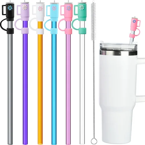 Miniatura 9 de 12 paquetes de pajitas brillantes de repuesto y fundas para taza de viaje Stanley Adventure de 40 oz, pajitas brillantes reutilizables con cepillo