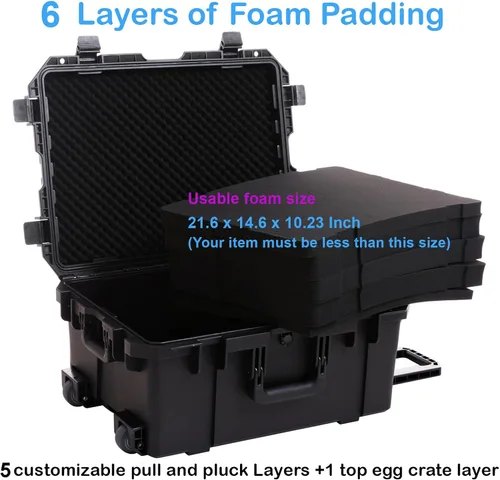 Miniatura 3 de Regetek Funda rígida impermeable, 27 x 20 x 13 pulgadas, funda rígida con ruedas, mango retráctil para cámara, dron, herramienta, electrónica, a