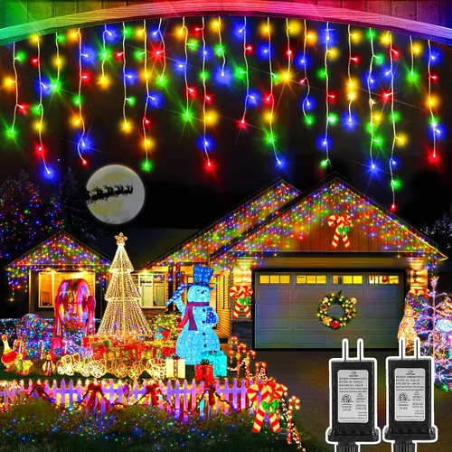 Miniatura 17 de Luces de Navidad para exteriores, 49 pies, 480 luces LED para exteriores, 90 tiras de luces de carámbano con 8 modos, temporizador impermeable