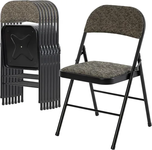 Miniatura 31 de DUMOS Paquete de 12 sillas plegables acolchadas de cuero, asiento comercial apilable portátil para interiores y exteriores con marco de acero, Caqui