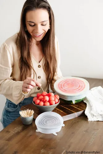 Miniatura 3 de altCookingHub - Tapas elásticas de silicona, paquete de 6, tapas reutilizables de 6.3 pulgadas Libre de BPA, a prueba de fugas, reutilizable