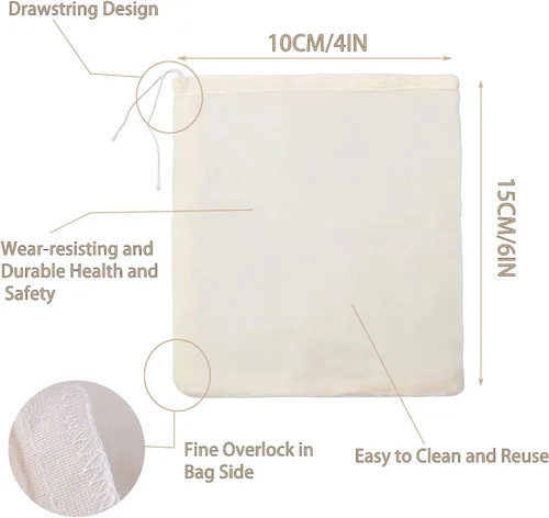 Miniatura 2 de Bolsa de leche de nuez, paquete de 4 paños de queso reutilizables para colar, café frío y bolsas de caldo de huesos (4 x 6 pulgadas)