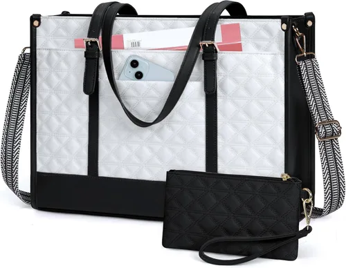 Miniatura 12 de IGOLUMON Bolsa para Laptop para Mujeres de 15.6 Pulgadas de Cuero Vegano Bolsa de Trabajo Tipo Tote Acolchada Maletín para Mujeres Bolsas de Laptop