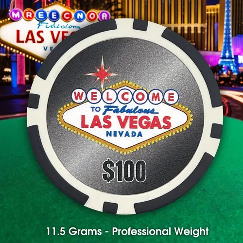 Miniatura 5 de 100 piezas de fichas de póquer con diseño de Las Vegas en bandeja de plástico transparente