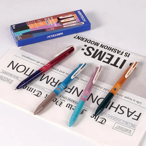 Miniatura 4 de WRITECH Bolígrafos de gel retráctiles: Multicolor de 0.5mm de punta fina 2 en 1 bolígrafo de clic colorido surtido de 4 unidades sin manchas y sin